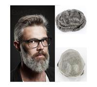 Peluca de Hombre Sistema de cabello humano europeo, postizo for hombres, piel fina, PU con cabello gris, tupé for hombres, prótesis capilar masculina, tupé de ondas naturales for hombres Pelucas para