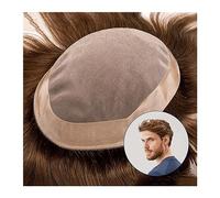 Peluca de Hombre Sistema de cabello humano liso de 6 ", Mono fino y perímetro de PU for hombres, tupé 120% de densidad 4#, tupé transpirable de Color marrón for hombres Pelucas para Hombre Peluquín(6