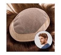 peluca de hombre Sistema de cabello humano liso de 6 ", parte superior mono fina y perímetro de PU, peluquín for hombres, 120% de densidad, 4#, color marrón, prótesis de cabello masculino transpirabl
