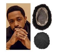 peluca de hombre Tupé afro rizado for hombres negros #1B Unidad de sistema de cabello humano Mono fino y base NPU Tupé de cabello masculino Prótesis capilar de cabello natural transpirable for hombres