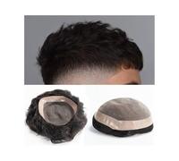 Peluca de hombre Tupé de cabello fino for hombre, con parte superior monocromática y NPU alrededor, sistema reemplazo indio 6" Tupé para hombre(1B#,7x10)