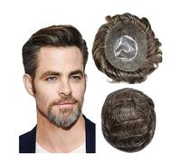Peluca de Hombre Tupé for hombre, sistema de reemplazo de cabello gris mixto de 6 pulgadas, 0,1-0,12mm, tupé inyectado de PU for hombres, prótesis capilar for el cabello, unidades de peluca for hombre