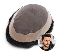 Peluca de Hombre Tupé for hombres Postizos masculinos Sistema de reemplazo de cabello humano Top mono fino y tupé perimetral de PU for hombres Densidad media 6 "Prótesis de cabello masculina duradera