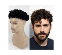 Peluca de hombre Tupé masculino de 12 mm cabello humano rizado con base PU y prótesis capilar Tupé para hombre