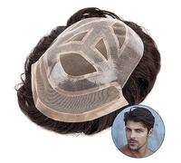 Peluca de Hombre Unidades de cabello for hombres Tupé for hombres Peluca de cabello humano indio Mono y PU con frente de encaje Toupee 6 "Sistema de reemplazo de cabello transpirable # 1B Pieza de cab