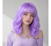 Peluca de lavanda con flequillo ondulado de 35,5 cm para circunferencia de la cabeza de 48 a 53 cm