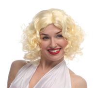Peluca de Marilyn Monroe, Peluca Media Melena Rubia,fiesta del lema, carnaval, Peluca Mujer Carnaval Halloween Hollywood Diva Estrella Cine Corto Rizado Raya Media ruobio Claro,Peluca Carnaval señoras