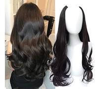 Peluca de media cabeza en forma de U para mujer, postizo de pelo sintético de una pieza, extensión ondulada, 50,8 cm, color marrón lino