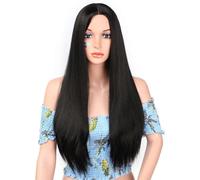 Peluca De Moda Europea Y Americana, Diadema Negra Para Mujer, Pelo Largo Y Liso Con Raya Media