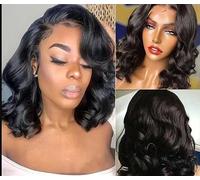 Peluca De Moda Para Mujer Europea Y Americana, Pelo Corto Y Rizado Con Raya Lateral Negra, Diadema De Fibra Sintética Natural Esponjosa