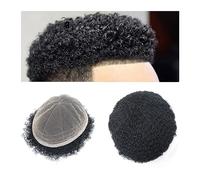 Peluca de moño para hombre, Afro Toupee for hombres negros 8 "x 10" Base de encaje francés completo Postizos Reemplazo de cabello humano 6 "Natural Negro Afro Kinky Curly Unidades de sistema de cabell