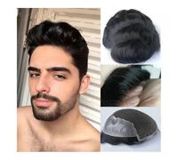 Peluca de moño para hombre Cordón suizo hecho a mano del tupé del sistema del postizo de los hombres del reemplazo del cabello humano con la peluca baja de los hombres Peluca para hombres(Medium Light