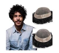 Peluca de moño para hombre Prótesis capilar for hombres, Mono fino, tupé, peluca de cabello humano liso y rizado, sistemas de reemplazo de cabello duraderos Peluca para hombres(10MM Curly,9x11)