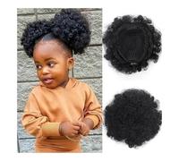 Peluca de moño, Peluca pequeña con cordón for mujer, color negro, de seda de alta temperatura, con bolsa for cabello rizado y esponjoso,Peluca de moño desordenada(Black)