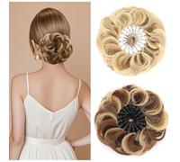 Peluca de moño voluminoso ajustable con clip, coleteros esponjosos, sintéticos, ondulados, dona, postizo alto de cola de caballo (2# negro)