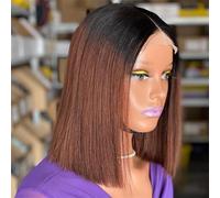Peluca de mujer 4x4 HD transparente con encaje frontal, 200 densidad, Wear and Go, pelucas cortas y lisas de pelo real, sin pegamento para mujeres negras Hair Wig (8 pulgadas)