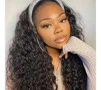 Peluca de Mujer Brasileña Natural Deep Wave Headband Wig Human Hair Curly Long Hair Brazilian Women's Wigs Glueless Wear to Go Wig Natural Black 24 Pulgadas