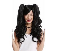 Peluca de Mujer Cosplay 2 Coletas Largo Ondulado Lolita Gótica Japón Negro