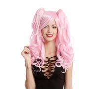 WIG ME UP- YZF-4379-TF231 Peluca mujer calidad Cosplay Gothic Lolita largo ondulado 2 trenzas desmontable fucsia rosa