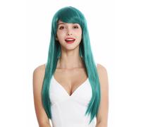 WIG ME UP- YZF-41062-BD peluca mujer cosplay pelo largo liso flequillo con raya verde turquesa oscuro