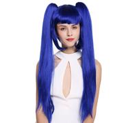 Peluca de Mujer Cosplay Lolita Corto Bob Largo Liso Desmontable Coletas Azul