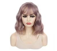 Peluca de mujer Cubierta de cabeza peluca con flequillo fino y esponjoso pelo corto diario multicolor Pelucas humanas(Purple)