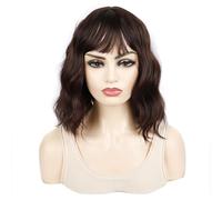 Peluca de mujer Cubierta de cabeza peluca con flequillo fino y esponjoso pelo corto diario multicolor Pelucas humanas(Bruin)