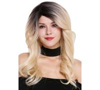 Peluca de Mujer Largo Ondulado Raya Ombre Marrón Oscuro Rubio Platino RGF-5904