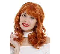 Peluca de Mujer Largo Rizos Rizado Ondulado Flequillo Cosplay Naranja 3001