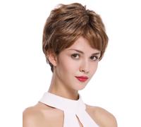 Peluca de Mujer Monofilament Anudada a Mano Corto Marrón Dorado Rubio Oscuro Mix