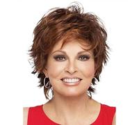 Peluca De Mujer Pelo Liso Esponjoso, Flequillo Corto Marrón Rojo para Señoras, Pelo Rizado Hacia Fuera