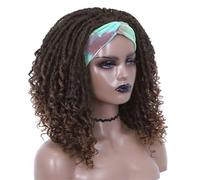Peluca de Mujer Peluca Cinta Sintética Resistente al Calor Para Mujeres Negras 14In Afro Kinky Pelucas Rizadas Sin Pegamento Ninguna Peluca Delantera de Encaje Cinta de Cabeza Negra,30