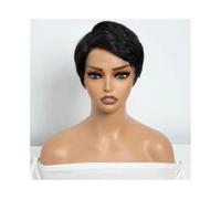 Peluca de mujer Peluca de cabello humano liso con corte pixie, 13x6x1, transparente, encaje frontal, corta(Negro)