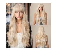 Peluca de mujer Peluca de moda Flequillo Blanco Dorado estilo Barbie onda grande pelo largo y rizado esponjoso recorte de cara peluca cubierta de cabeza completa Peluca
