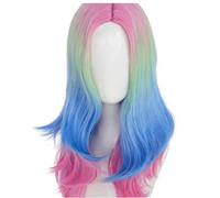 Peluca de mujer Peluca de pelo largo y rizado color degradado, rosa, azul, bloqueo morado, ondas grandes, transpirable, natural, estilo cosplay diario, cien Pelucas humanas