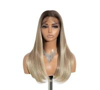 Peluca de mujer Peluca delantera de encaje pelo liso bebé Bob sintético pelucas rubias platino raíz oscura 22 pulgadas Pelucas humanas