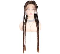Peluca De Mujer, Peluca Trenzada Larga Con Pelo De Bebe Para Mujeres Negras, Peluca Trenzada A Mano Con 4 Trenzas Peluca De Reemplazo Resistente Al Calor,T30
