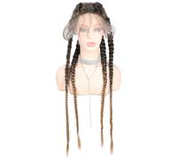 Peluca De Mujer, Peluca Trenzada Larga Con Pelo De Bebe Para Mujeres Negras, Peluca Trenzada A Mano Con 4 Trenzas Peluca De Reemplazo Resistente Al Calor,T27