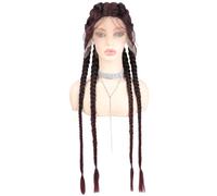 Peluca De Mujer, Peluca Trenzada Larga Con Pelo De Bebe Para Mujeres Negras, Peluca Trenzada A Mano Con 4 Trenzas Peluca De Reemplazo Resistente Al Calor,T99j