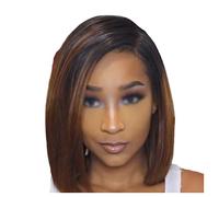 Peluca De Mujer Pelucas de reemplazo de cabello Bobo Head Flequillo largo Cabello corto y recto Gradiente superior Mecanismo negro Cubierta de cabello de seda de alta temperatura Pelucas Elegantes Par
