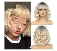 Peluca de Mujer Pelucas sintéticas onduladas con flequillo pelucas de cabello de ola de cuerpo 14 pulgadas Pelucas de Mujer Pieza de Pelo