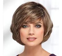 Peluca de mujer Rubio Plata Marrón Rojo Pelo Sintético Mujeres Corto Recto Ombre Bob Peluca con Flequillo Pelucas humanas(A2)