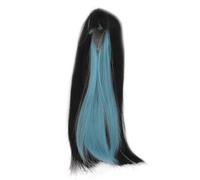 Peluca de muñeca larga y recta con doble color, fibra suave de alta temperatura, cuero cabelludo simulado, se adapta a muñecas de rótula de 1/4, circunferencia de cabeza de 18,5 a 21 cm (negro)