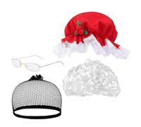 Peluca de Navidad,Peluca de anciana | de señora de Navidad blanca | de cosplay navideña para mujer, sombrero, redecilla para el pelo, gafas para fiesta de disfraces de
