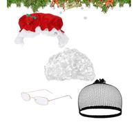Peluca de Navidad,Peluca de anciana, de señora de Navidad blanca | Gorro, peluca, gafas y redecillas para el pelo de para mujer para fiesta de