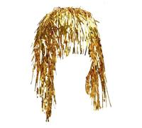 Peluca de oropel brillante, accesorio metálico para disfraz de discoteca de los años 80, suministros de fiesta, llamativo, reutilizable, para hombres y mujeres, divertido cabina de fotos brillante