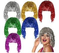 Peluca de oropel de 6 piezas, peluca de fiesta metálica brillante, pelucas locas reutilizables ligeras multicolores para disfraces, fiestas temáticas y cosplay individuales # 1