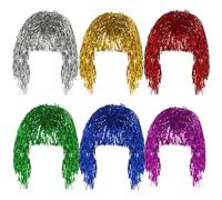 Peluca de oropel de 6 piezas, peluca de fiesta metálica brillante, pelucas locas reutilizables ligeras multicolores para disfraces, fiestas temáticas y cosplay individuales