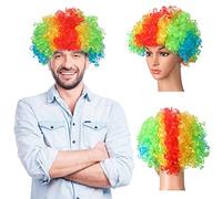 Peluca de Payaso Multicolor Unisex Peluca de Carnaval de Colores de Halloween Peluca Afro de Arcoíris Postizo de Payaso Rizado para Adultos Niños Fiesta Disfraz Cosplay Disco Circo