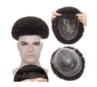 Peluca de pelo afro para hombre, 6 mm, rizos rizados, peluca para hombre, 20,3 x 25,4 cm, base de poliuretano completo, con lazo en V, dentaduras postizas masculinas, 130 densidades